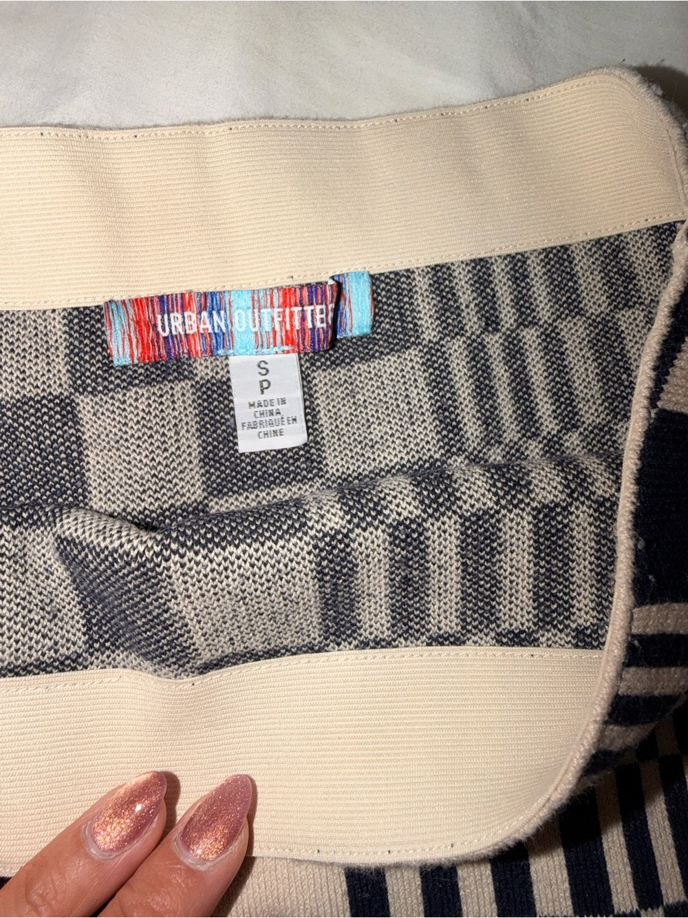 Urban Outfitters Checkerboard Knit Mini Skirt - Black & Cream - Picture 3 of 5